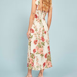 Print Beach Dress Sweetheart Neck Strap Elegant Vintage Chiffon Midi Dress