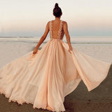 Fashion Sleeveless Green A Line Sexy Backless Prom Dresses