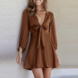 Sexy V-Neck Lantern Sleeve Summer Women Mini Dress
