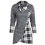 Plaid Colorblock Button Asymmetric Layered Dress