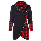 Plaid Colorblock Button Asymmetric Layered Dress