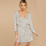Sexy Deep V-neck Batwing Sleeve Sequin Mini Dress