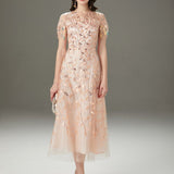 Embroidery Beaded Layered Fashion Mid Calf Dresses