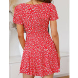 V-Neck High Waist Slim Fit Flared A-Line Mini Dress