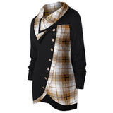 Plaid Colorblock Button Asymmetric Layered Dress