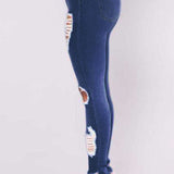 Women's Jeans European and American Stretch Cotton Holes Pencil Feet Pants High Waisted Jeans