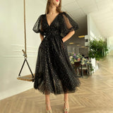 Black Mesh Starry Tulle Elegant Dresses