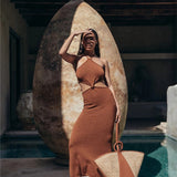 Sexy Vacation Outfits Knitted Halter Maxi Dresses