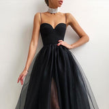 Halter Off Shoulder Party Dress Spaghetti Strap Spliced Mesh Dresses
