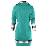 Plaid Colorblock Button Asymmetric Layered Dress