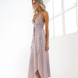 Floral Print Spaghetti Strap Sexy Split Maxi Boho Dress