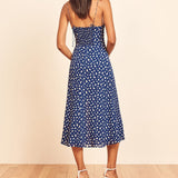 Neck Sleeveless Print Chiffon Midi Dress Strap Side High Slit Sexy Dress