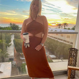 Sexy Vacation Outfits Knitted Halter Maxi Dresses
