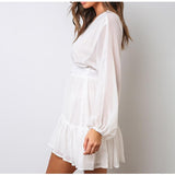 V Neck Women's Spring Summer Dress Lace Long Sleeve Mini Party Dress