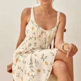 Sleeveless Tank Print Chiffon Summer Dress Waist Casual Midi Dress