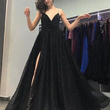 Black V-neck Prom party evening dresses