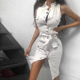 Sheath Pocket Button Party Club Dress