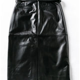 Genuine Leather High-Waist Versatile Mid-Length Skirt Bottom