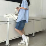 Waist Vintage Y2K Denim Loose Wide Legs 2025 Summer Casual Streetwear Shorts