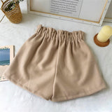 High Waist Wide Leg Black Shorts Casual Thicken Warm Ladies Woolen Shorts