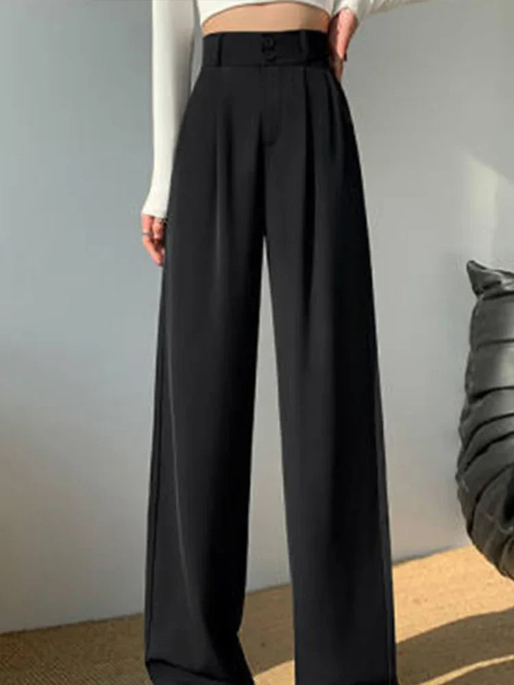 Wide Leg Classic Suit Vintage Palazzo Office Black Female High Waisted Trouser