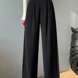 Wide Leg Classic Suit Vintage Palazzo Office Black Female High Waisted Trouser