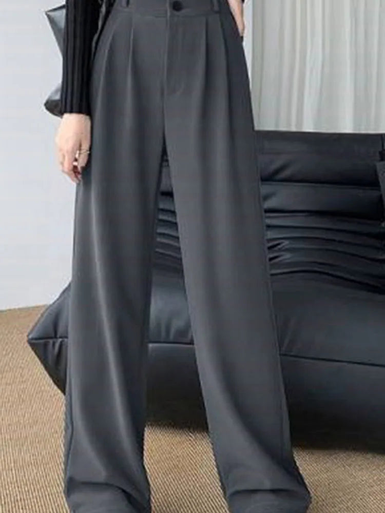 Wide Leg Classic Suit Vintage Palazzo Office Black Female High Waisted Trouser