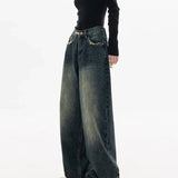 Harajuku Vintage Style Streetwear Loose Fashion Femme Wide Leg Denim Jeans