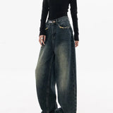 Harajuku Vintage Style Streetwear Loose Fashion Femme Wide Leg Denim Jeans