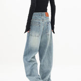 Vintage Style High Waist Loose Wide Leg Denim Jeans