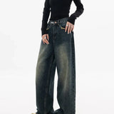 Harajuku Vintage Style Streetwear Loose Fashion Femme Wide Leg Denim Jeans