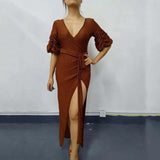 High slit long wrap dress