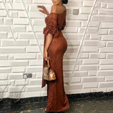 High slit long wrap dress