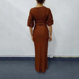 High slit long wrap dress