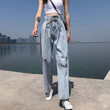 High-waisted Straight Women Loose Waist Dragging Pear-shaped Body Female Jeans