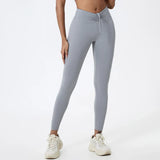 Drawstring High Waist Tights Female Push Up Breathable Train Sports Leggings