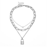 Hip Hop Thick Clavicle Multi-layer Lock Heart Sweater Necklake