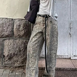 Girl American Leopard Print Retro Street Casual High Waist Trouser