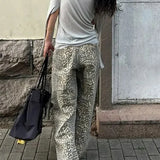 Girl American Leopard Print Retro Street Casual High Waist Trouser