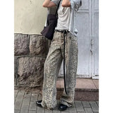 Girl American Leopard Print Retro Street Casual High Waist Trouser