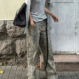 Girl American Leopard Print Retro Street Casual High Waist Trouser