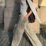 Girl American Leopard Print Retro Street Casual High Waist Trouser