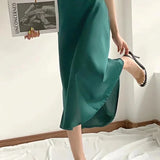 Satin Elastic Waist Female Slim Falda Skirt