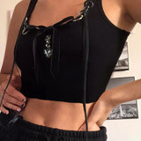 Gothic Sexy Slim Slash Neck Sleeveless  Basic Solid Bandage Crop Top