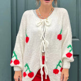 Cherry Tie Mohair Blend Cardigan - Cream