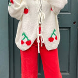 Cherry Tie Mohair Blend Cardigan - Cream