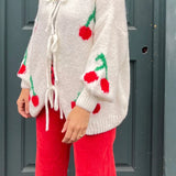 Cherry Tie Mohair Blend Cardigan - Cream