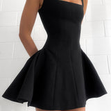 Chantal - Solid Pleated Ruffle Mini Dress