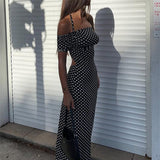 Black Polka Dot Off-shoulder Maxi Dress
