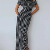 Black Polka Dot Off-shoulder Maxi Dress